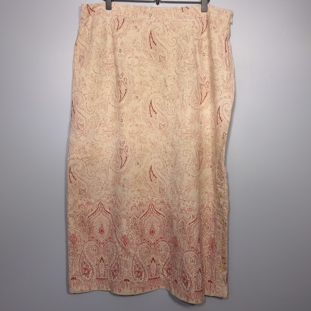 Evan Picone Vintage 90's Linen Blend Plus Size Paisley Tan & Red Midi Skirt